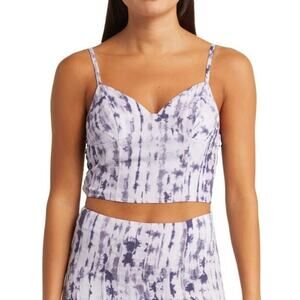 Open Edit Smocked Back Crop Cami Top in Purple Indigo Abstract Size S Festival